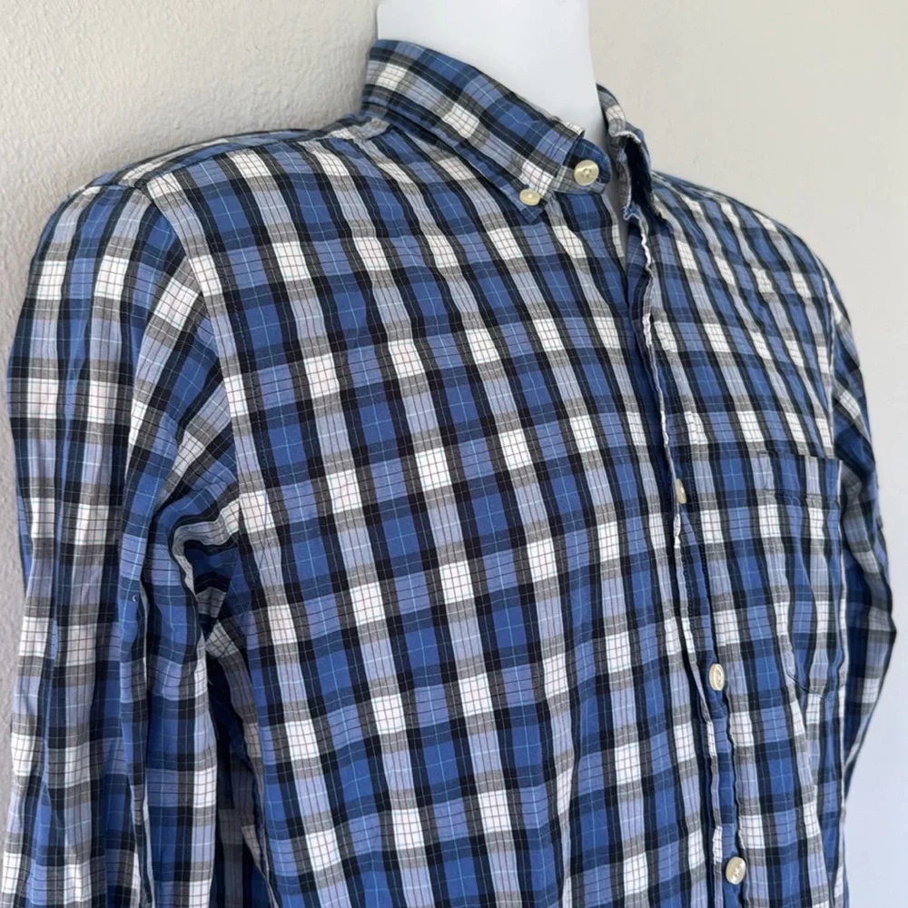 J. Crew shirtings washed casual tailored fit blue plaid button down shirt small
